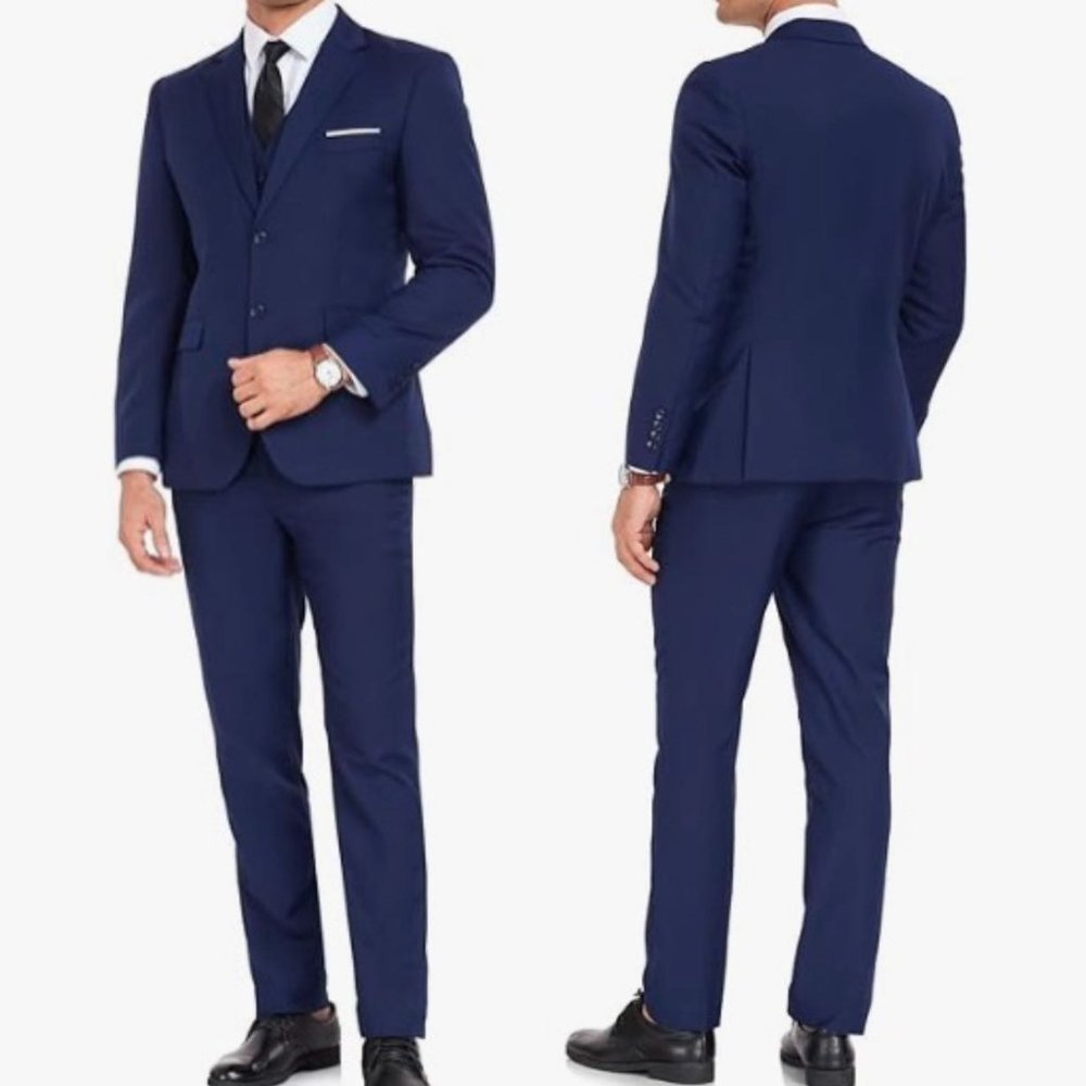 Wehilion Men’s Slim Fit Suit Two Button 2-Piece Blazer Navy Blue 2XL